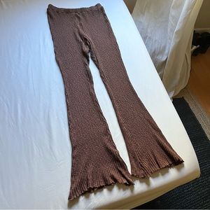 LISA SAYS GAH brown textured rib knit flare bootcut elastic waist pants